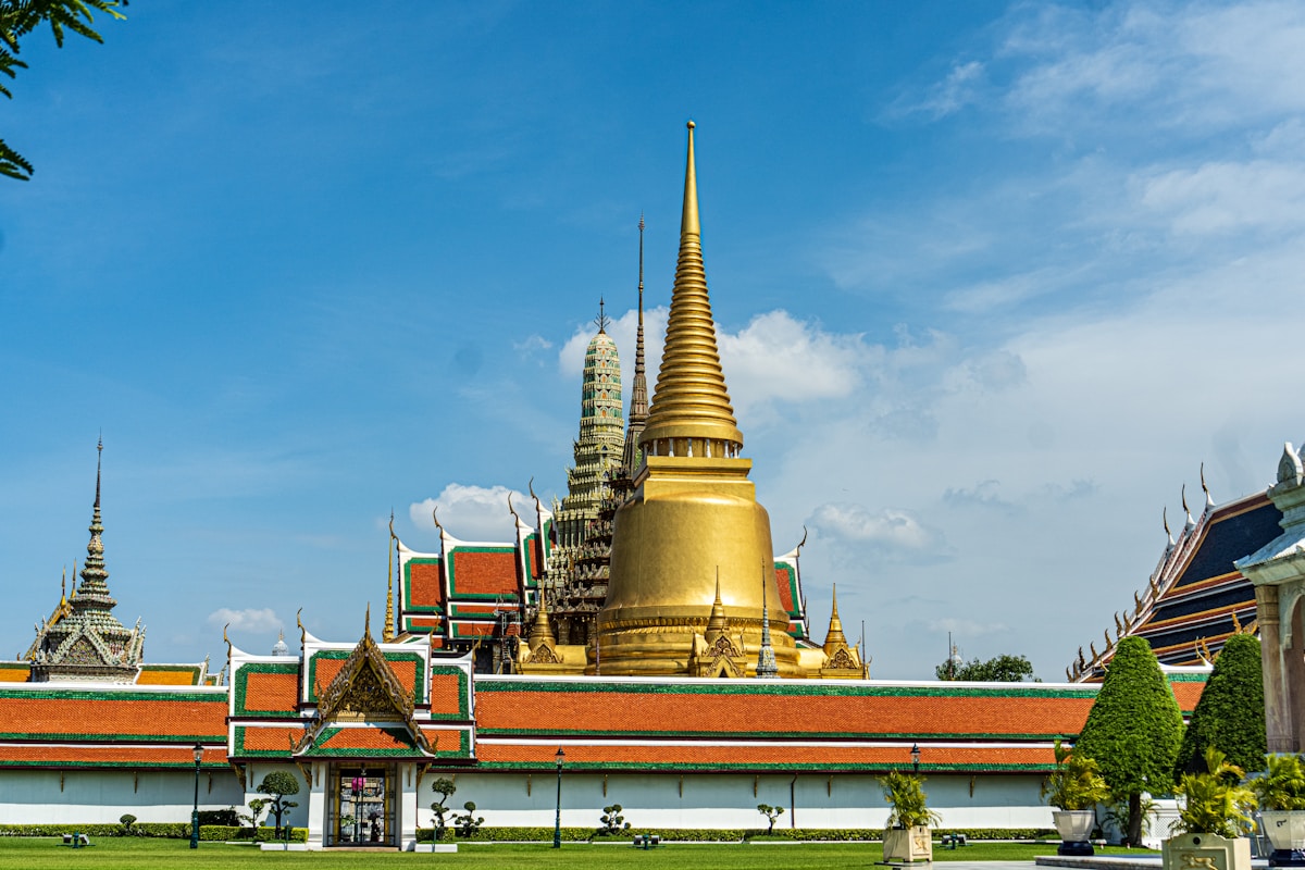 Golden spires and tiled roofs of the Grand Palace complex, Bangkok