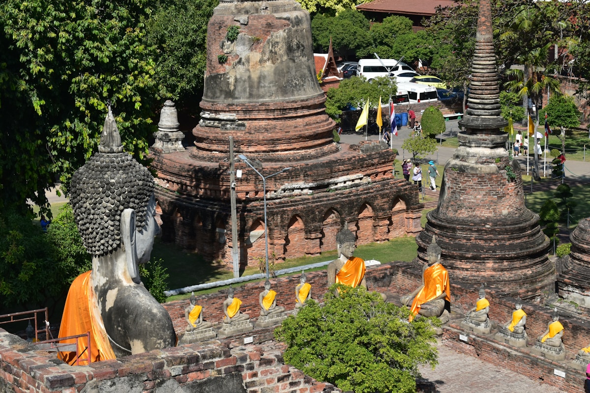 Group of ancient Buddha statues at Ayutthaya Historical Park, Thailand
