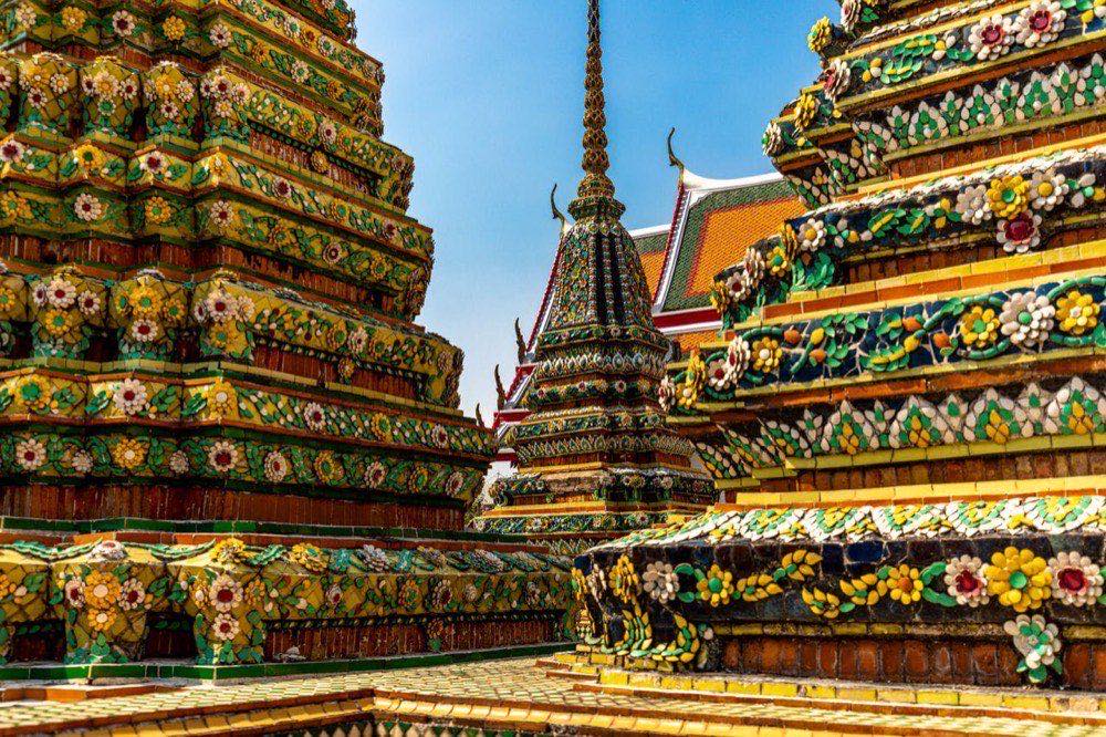 Tiled chedis at Wat Pho, Bangkok