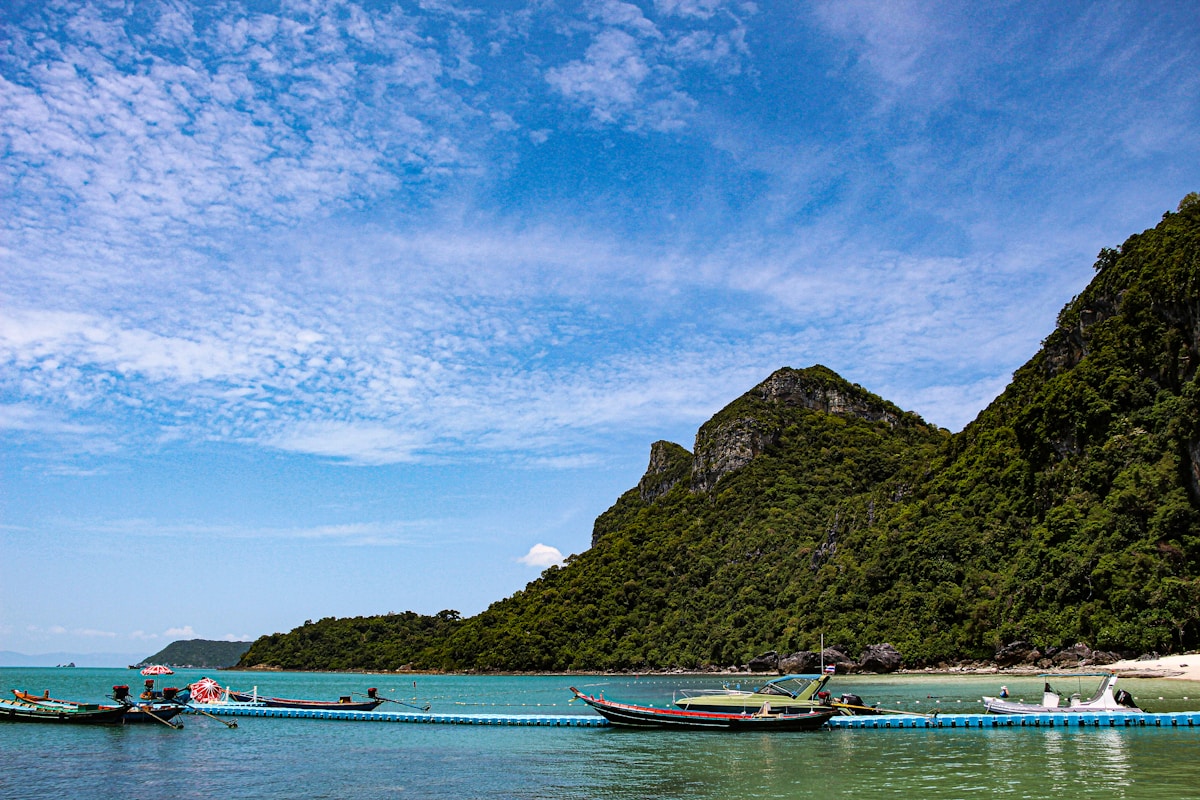 Colourful street market and temples on Koh Samui, Gulf of Thailand