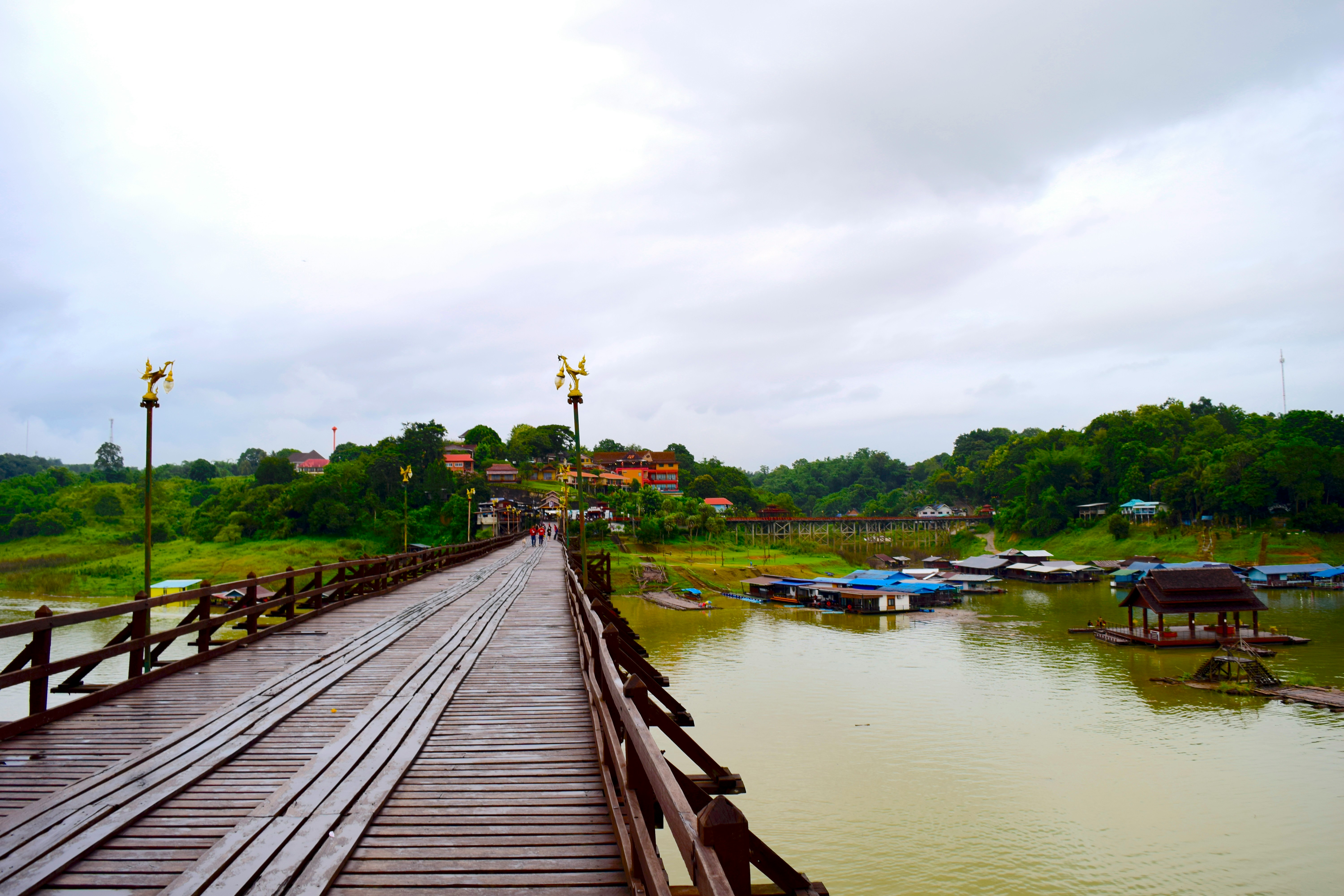The historic Bridge on the River Kwai spanning the Kwai River at Kanchanaburi