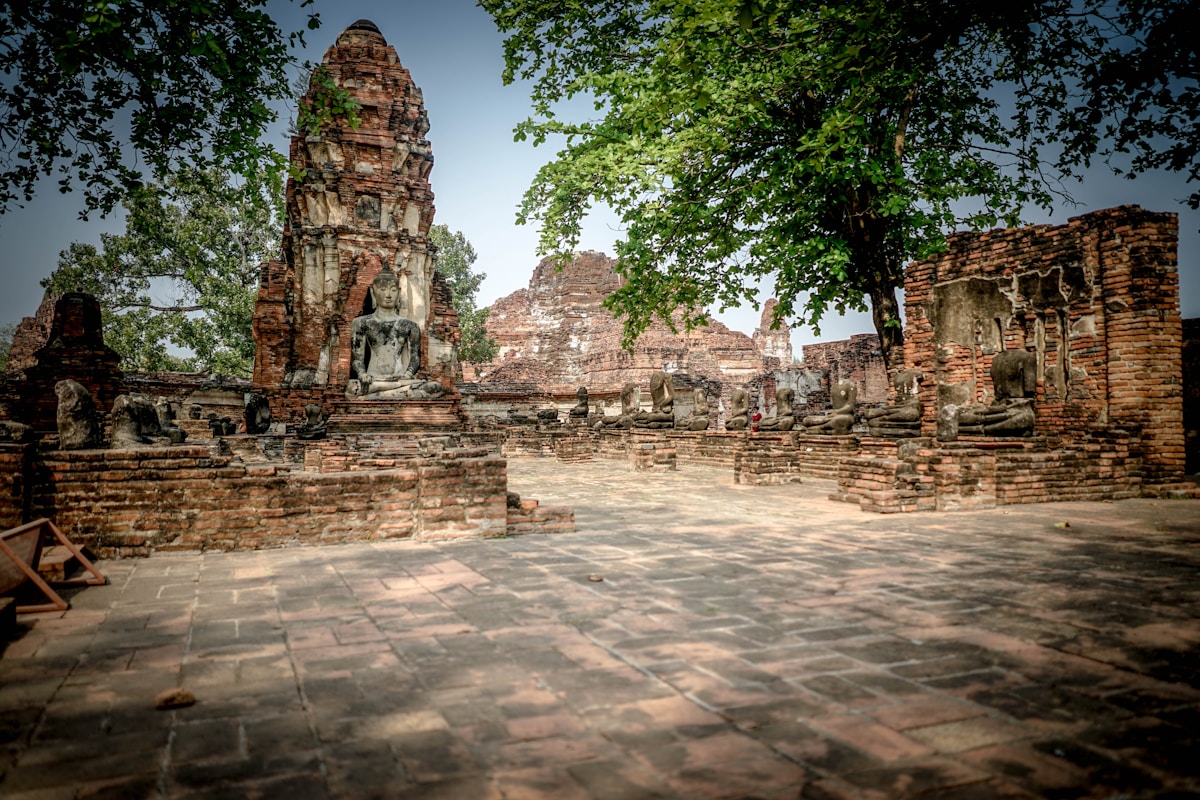 Buddha ruins at Ayutthaya ancient capital, Thailand — February