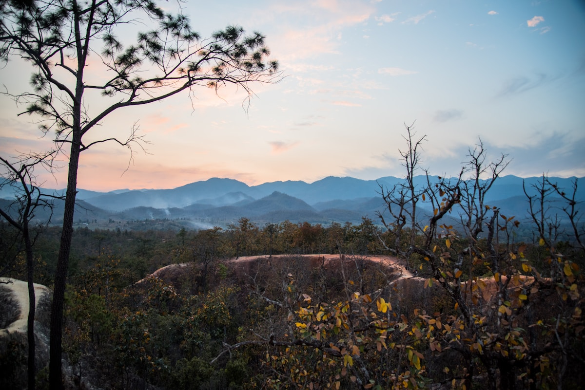 Pai Canyon at dusk with mountain mist, northern Thailand — May